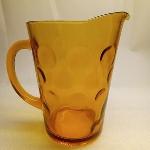 VTG 1960 Hazel Atlas Eldorado Circles Retro Amber Gold Glass Juice/Water Pitcher